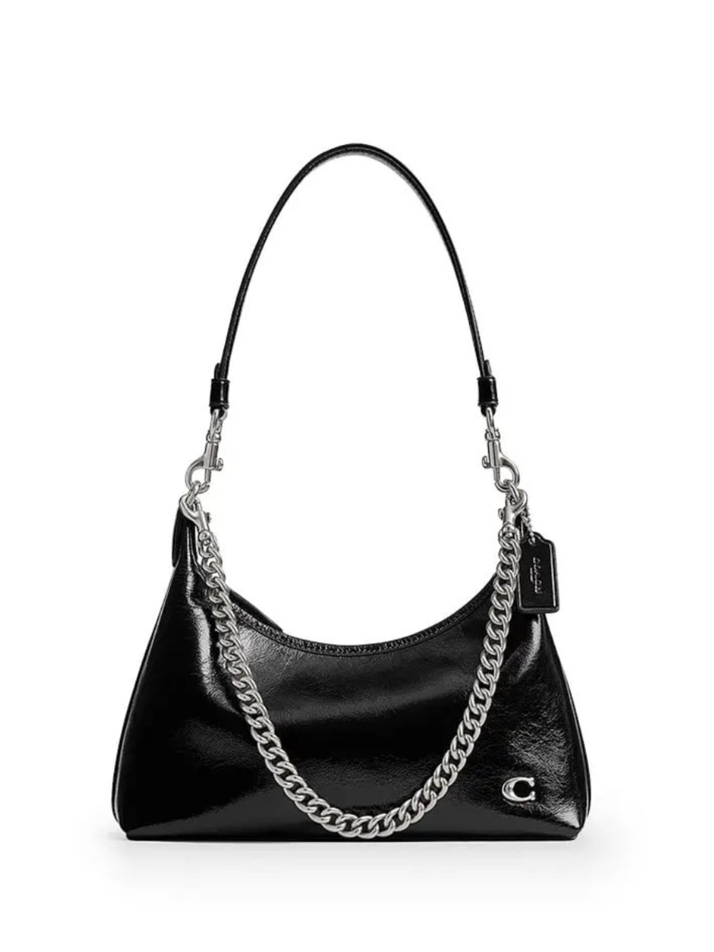 Coach Black Leather Shoulder Bag with Silver Chain - Picture 10 of 11